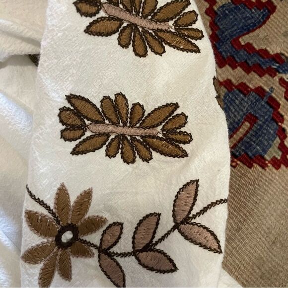 RD & Koko Anthropologie White/Brown Embroidered Peasant Jacket Sz-L - Picture 7 of 9